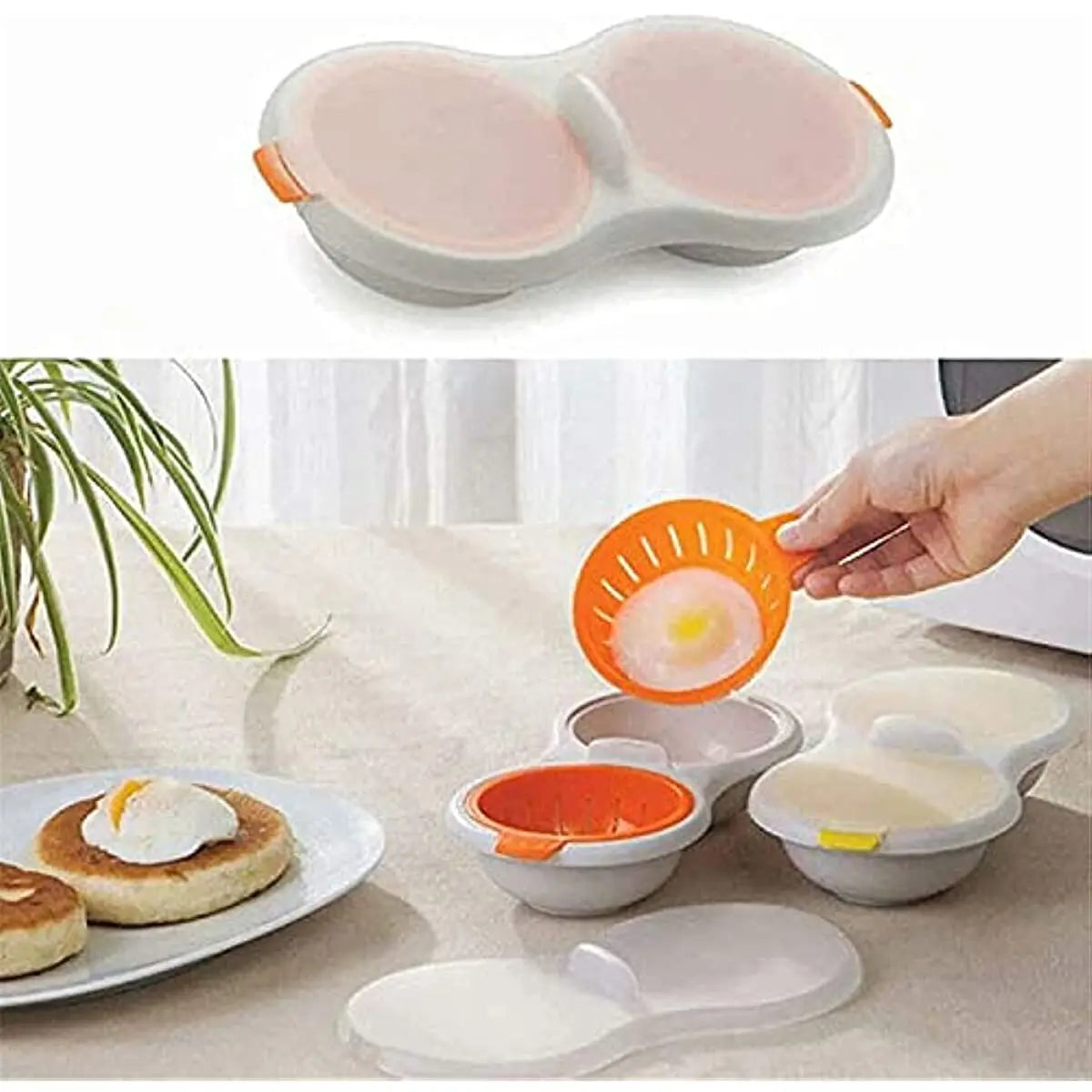 One Set DOUBLE  Microwave Egg Poacher