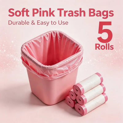 8 Rolls/400PCS/ Rose Scented Pink/ Drawstring Trash Bags