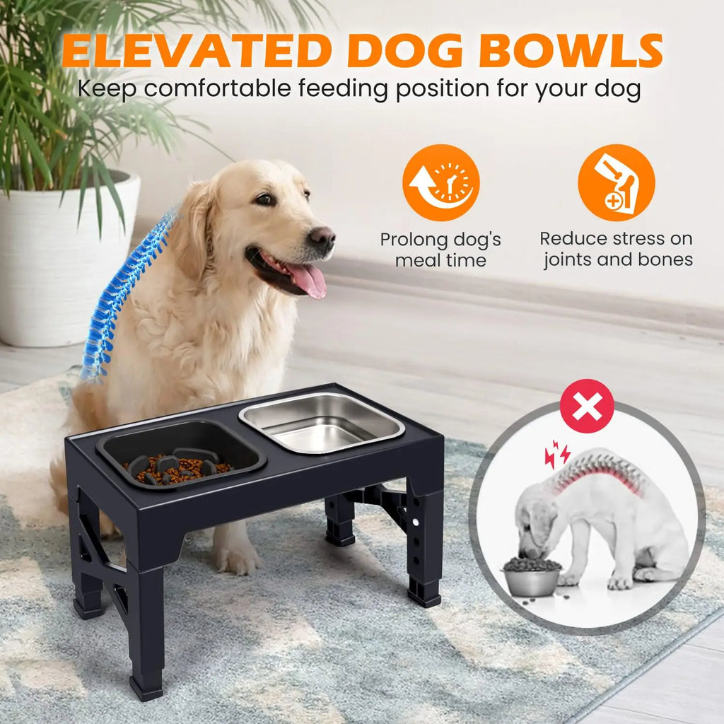 2-in-1 Elevated Slow Feeder Pet Bowls