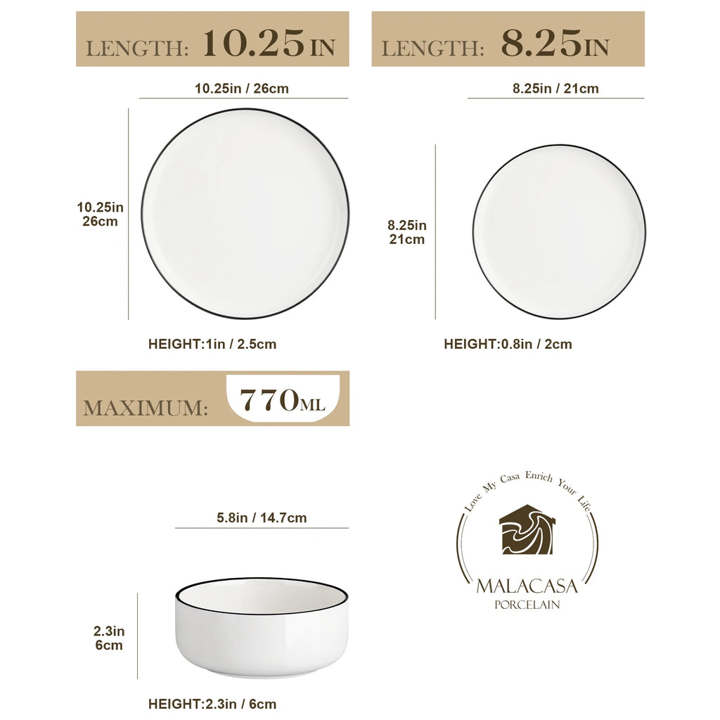 12/24 Pc  Black Rim Ceramic  Dinnerware Set