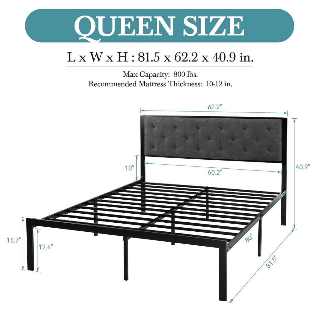 HOOMIC Metal Bed Frame Upholstered  Headboard