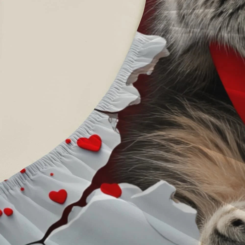 Tabby Cat with Red Heart, Fitted Sheet
