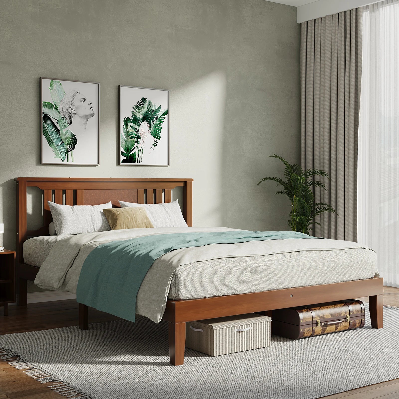 Wood Bed Frame / Headboard Natural Wooden Base