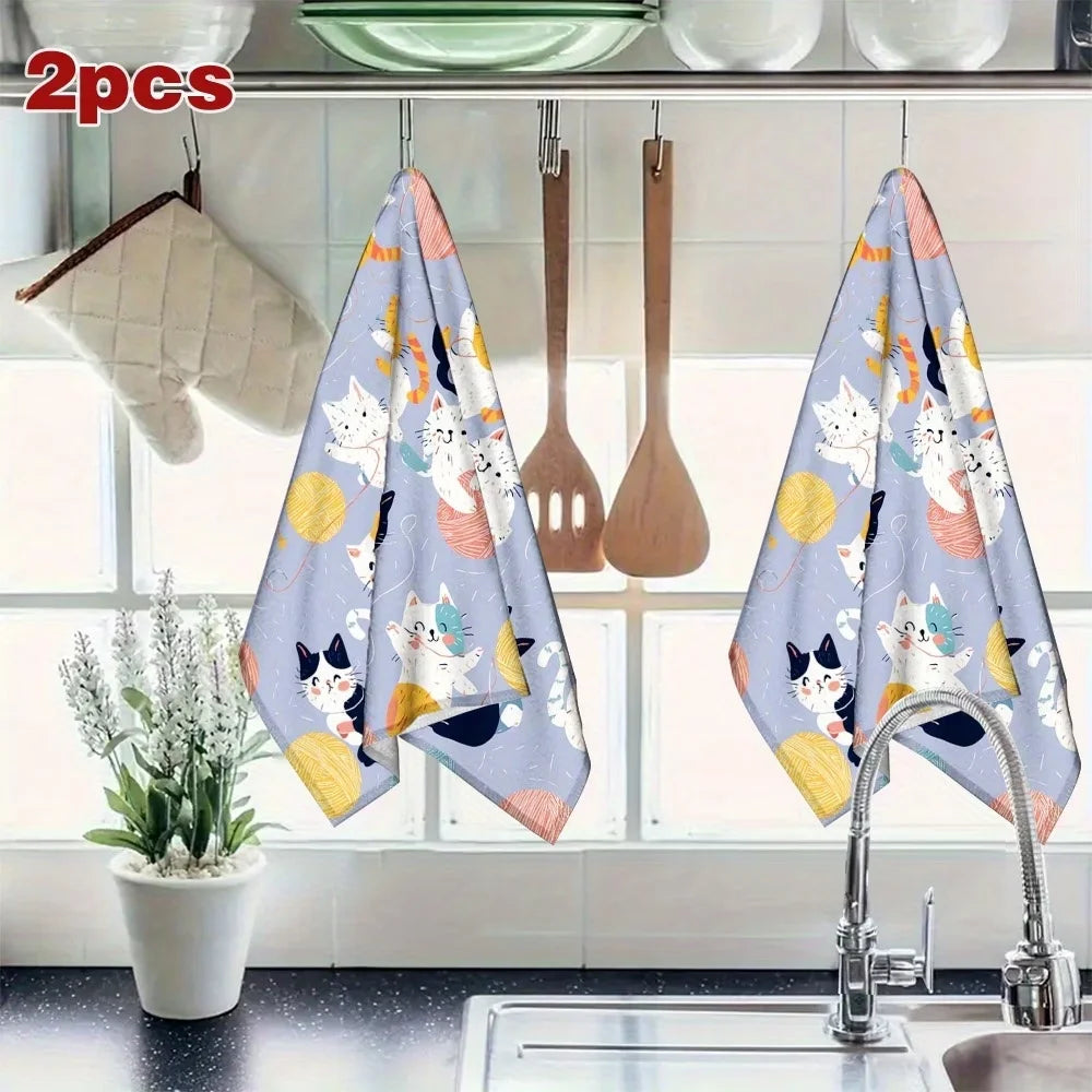 2-Piece Set Cat Kitchen Towels