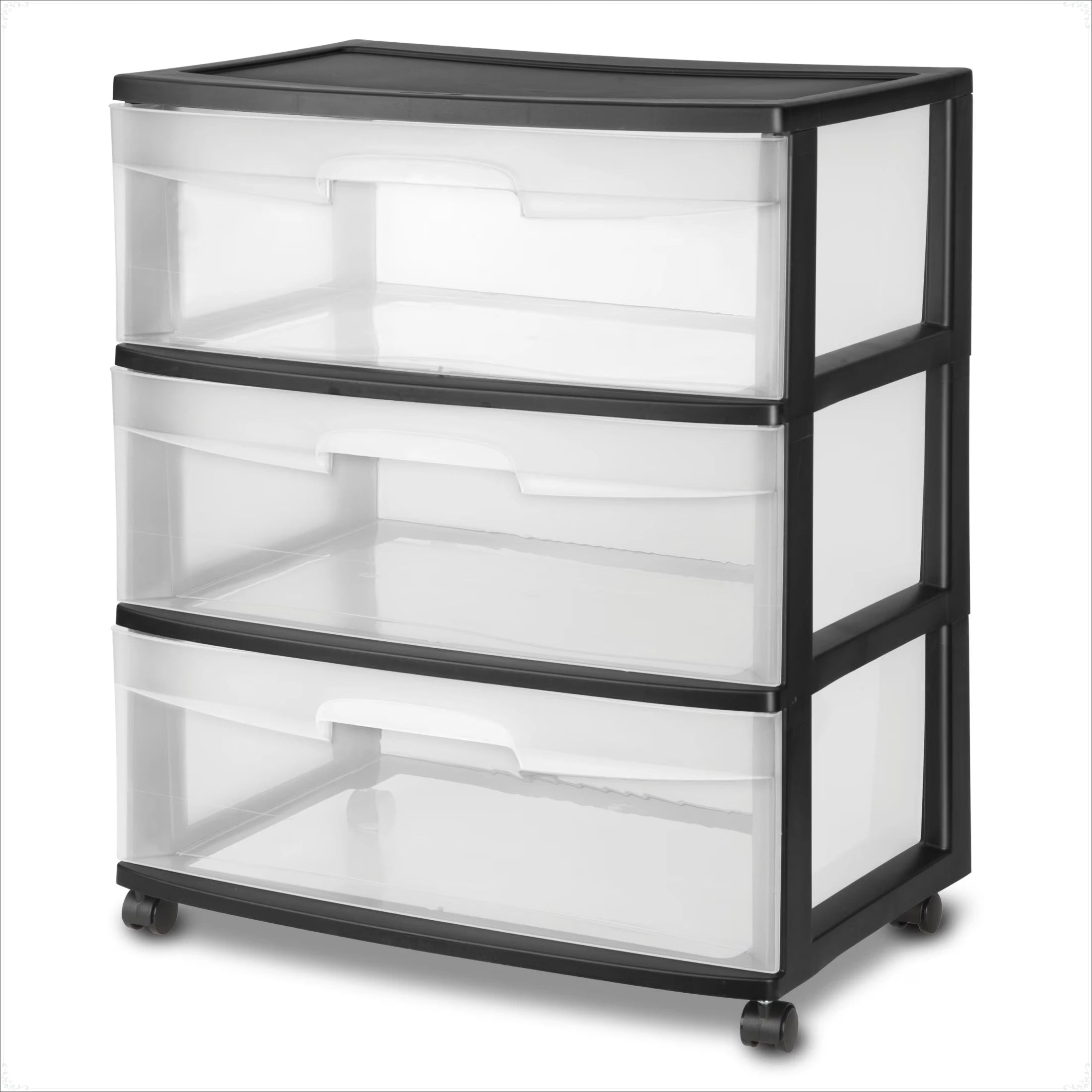 Drawer-style  three-tier transparent plastic storage with wheels