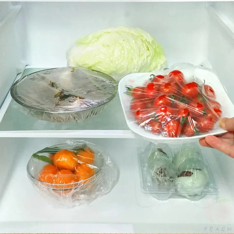 100pcs Disposable Plastic Food Storage Covers