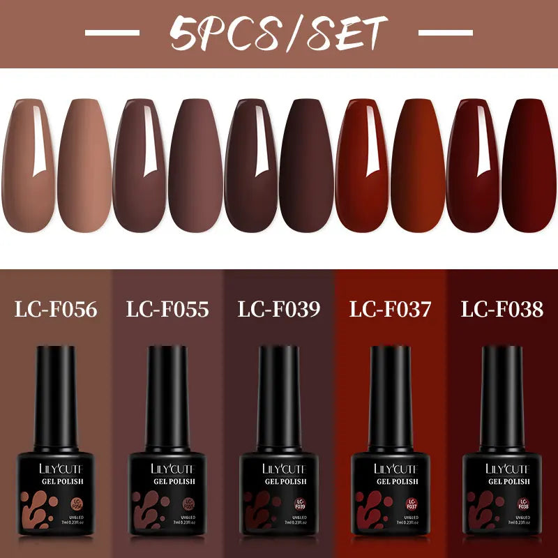 5Pcs/Set Red,  Brown Nail Gel