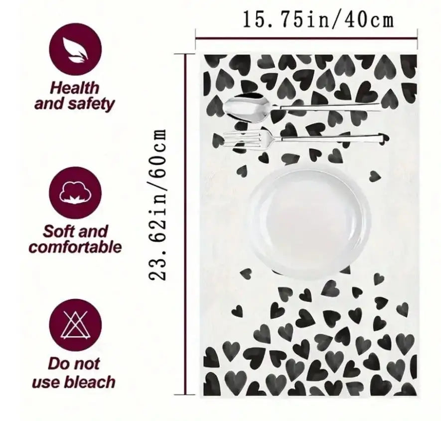 2Pcs Black Heart-Shaped Kitchen Towels