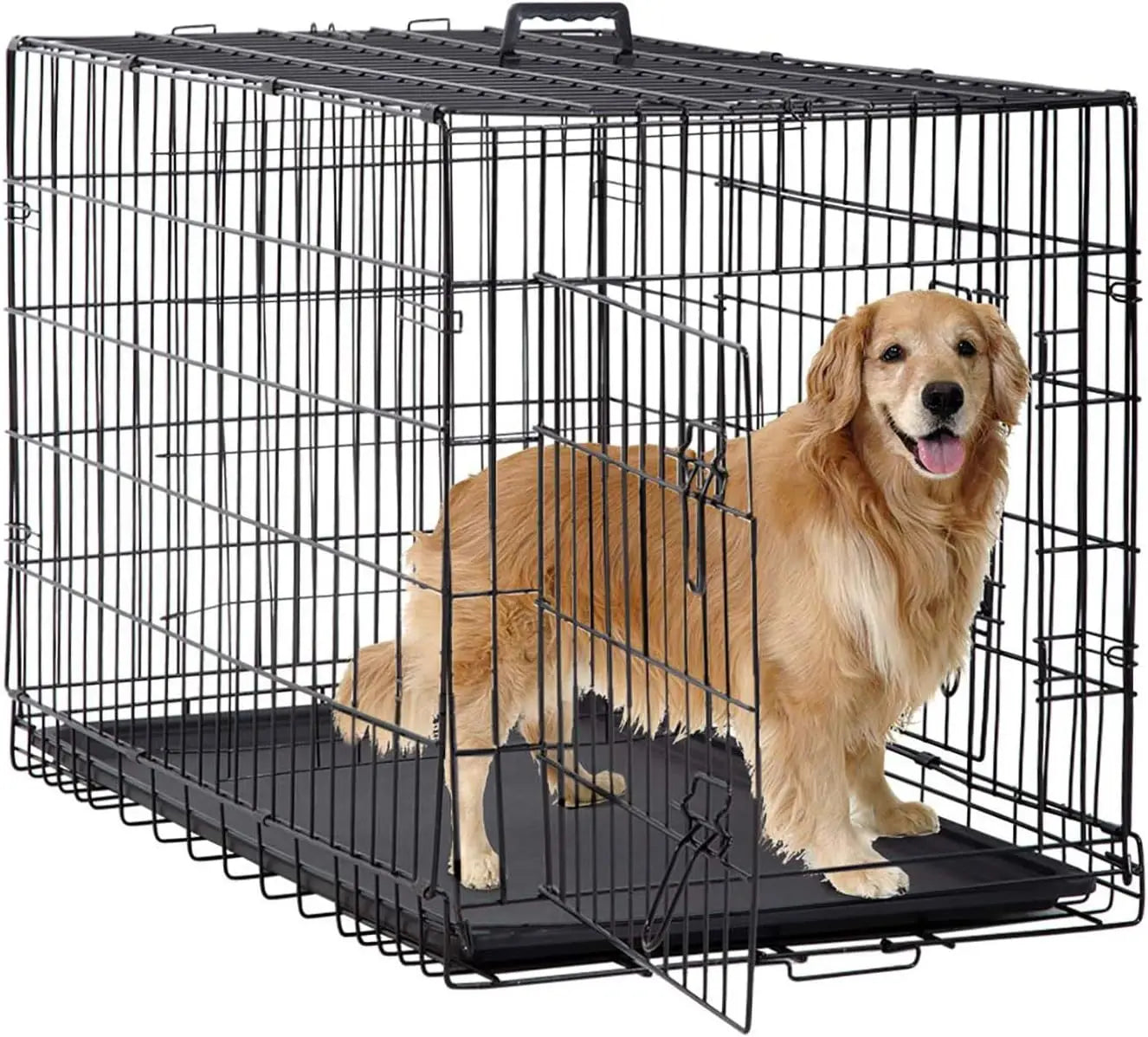 Black Foldable Metal Kennel Double Doors