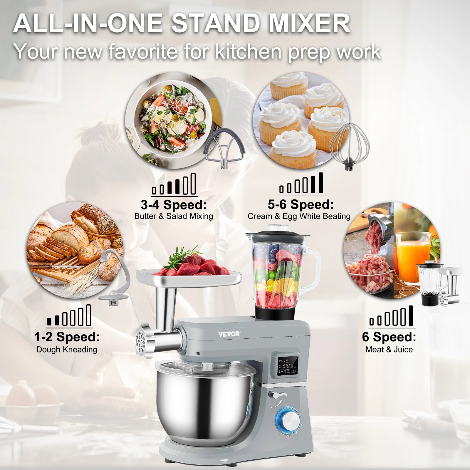 Multifunctional Electric Mixer with 6 Speeds