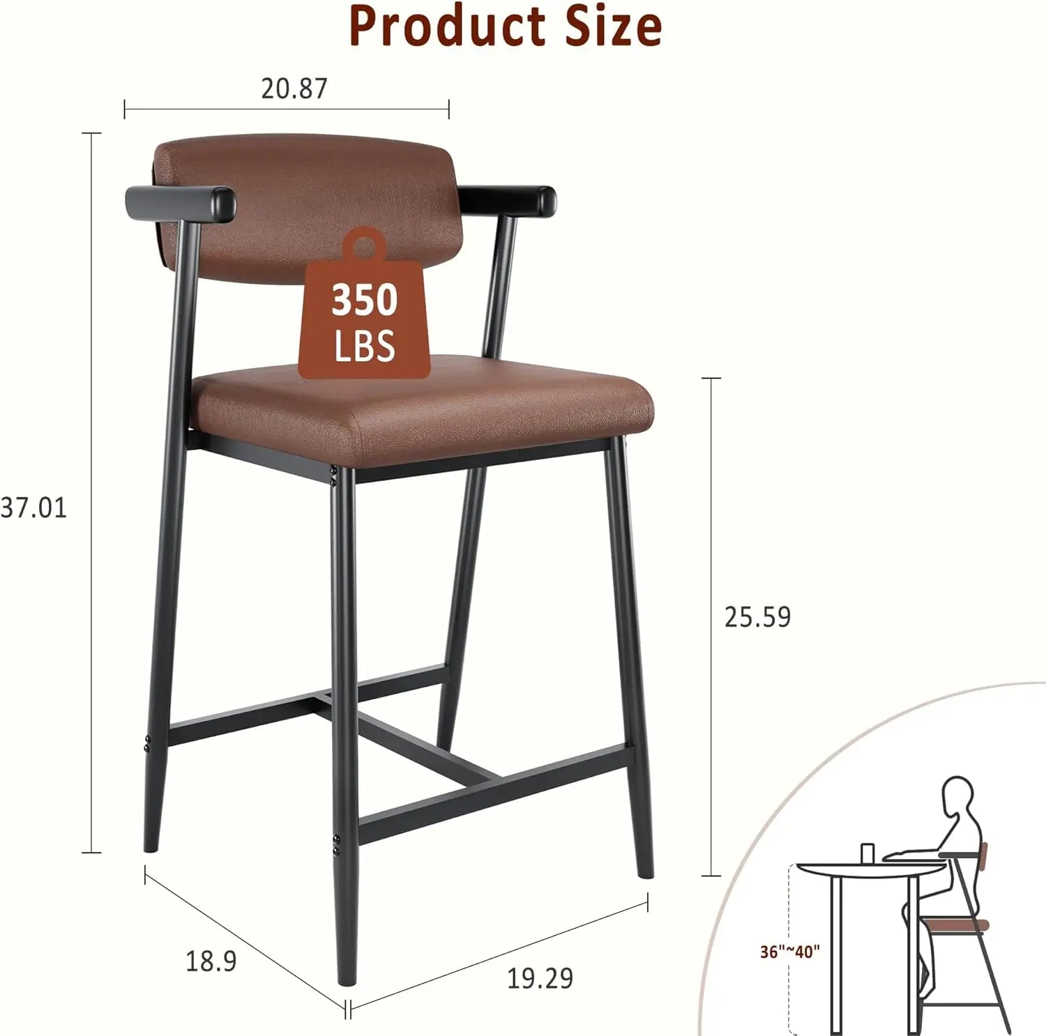 2PCS Counter Height Bar Stools Set