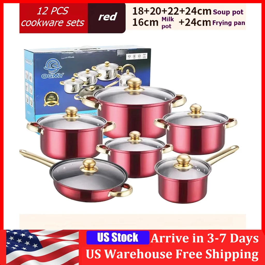 12PCS Stainless Steel Colored Cookware Set