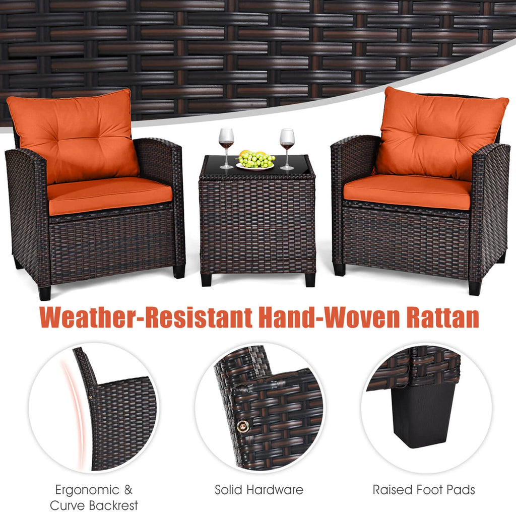 3 PC Patio Rattan Set
