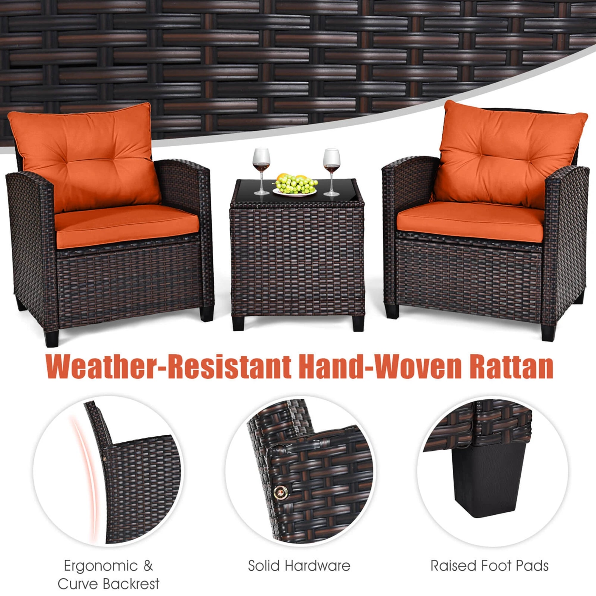 3 PC Patio Rattan Set