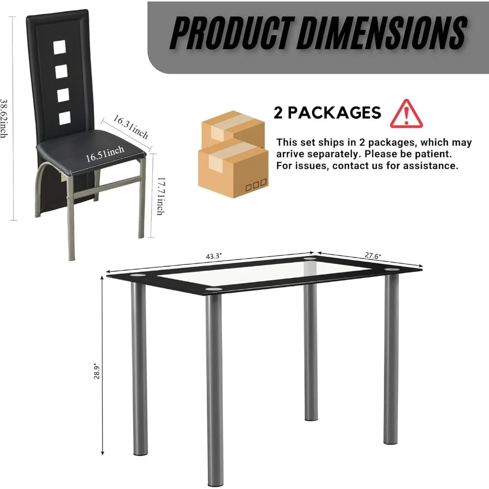5-Piece Dining Set with Glass Table