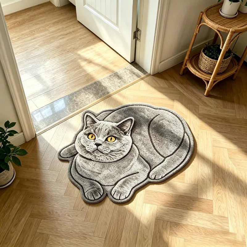 Grey Cat Pattern Rug