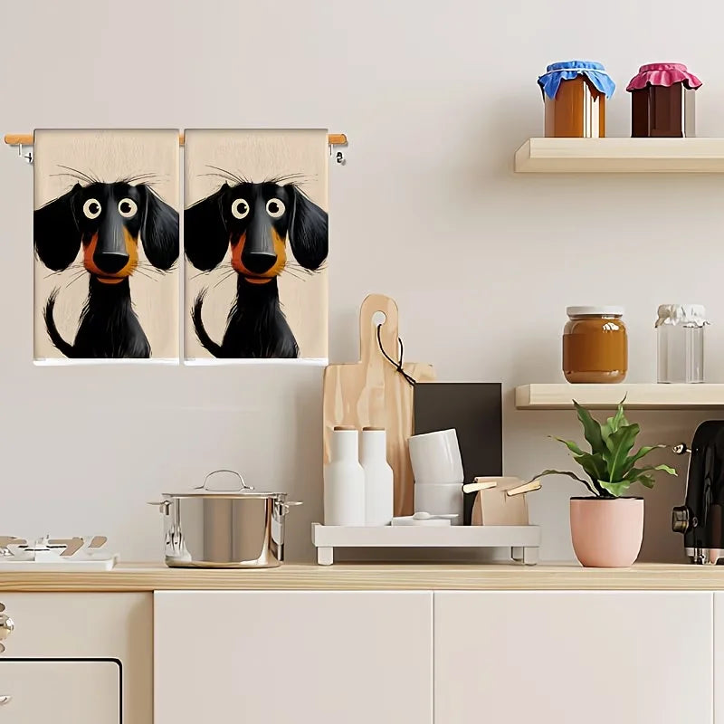 2-Pack Black Puppy Kitchen Towels