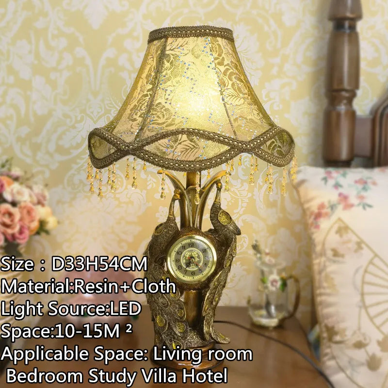 European Clock Peacock Lamp