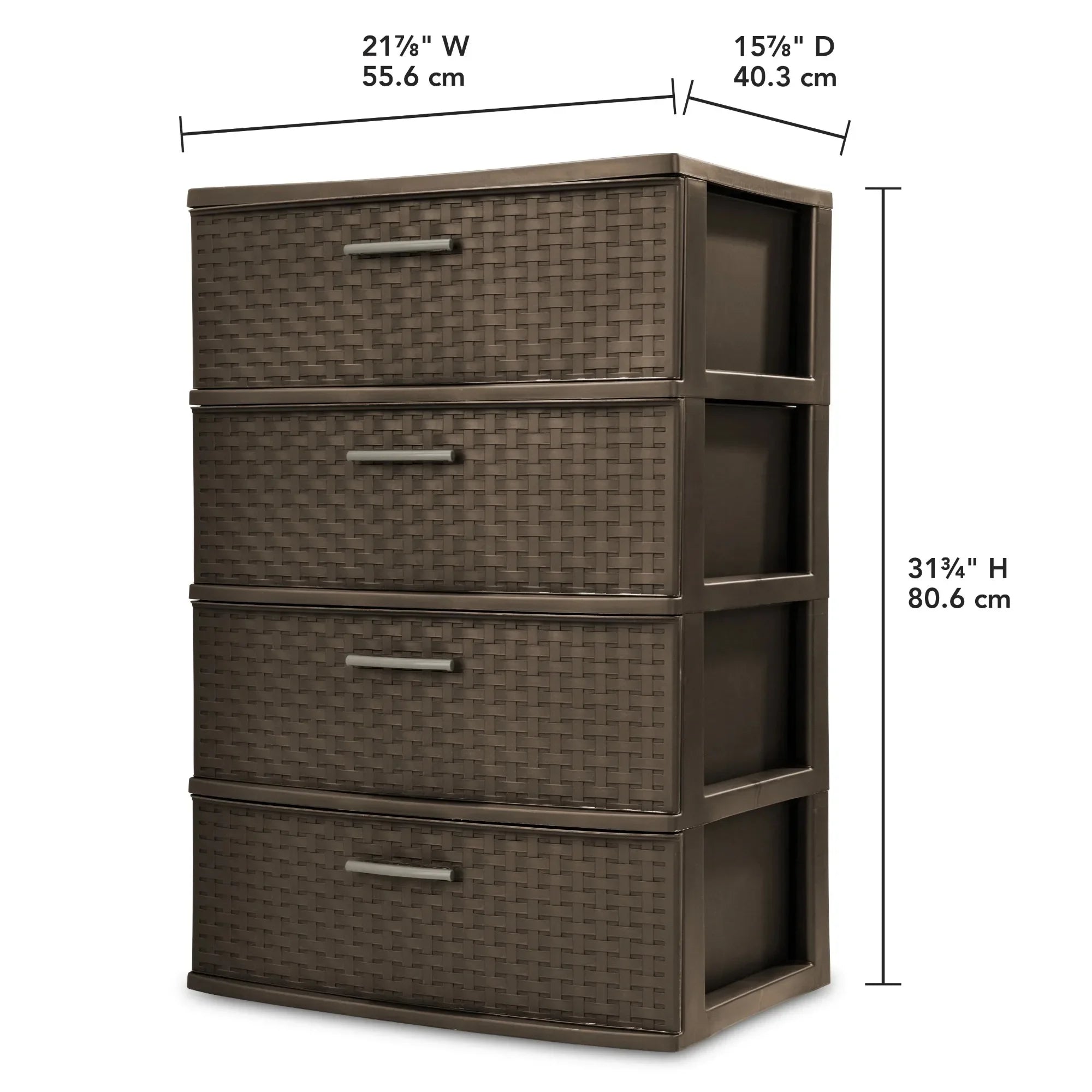 4-Drawer Wide Weave Tower Brown, Plastic Cabinet