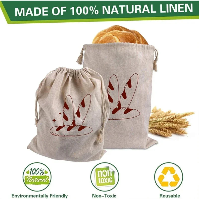 Linen Bread Reusable Drawstring Bag