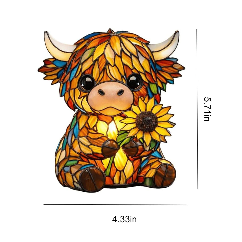 LED Sunflower Highland Cow Table Lamp