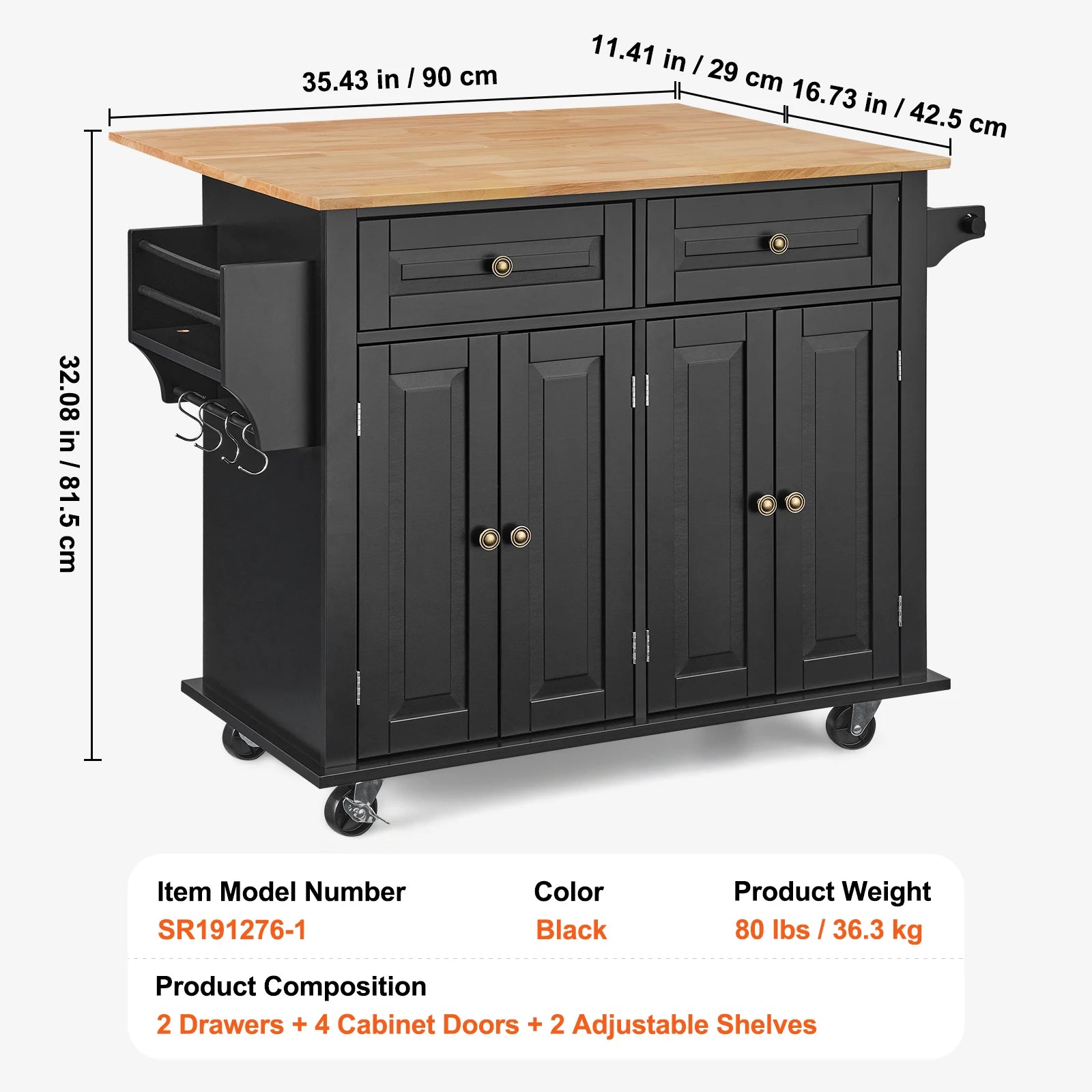 43" Kitchen Island Cart