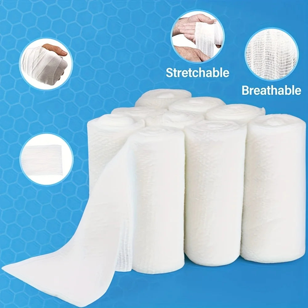 10 Rolls Breathable Gauze Bandage Rolls