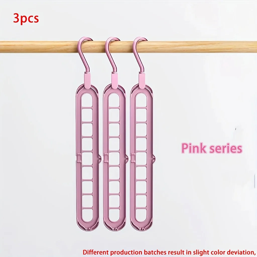 3pcs, Plastic 9-Hole Foldable Hangers