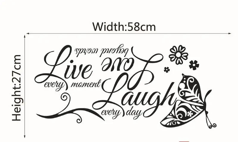 Live, Laugh, Love, Butterfly, Flower, Wall Art Sticker