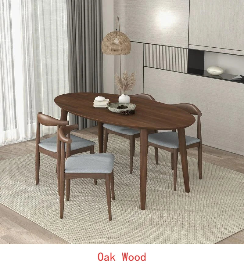 Modern Walnut Oval Table, 4 Chairs