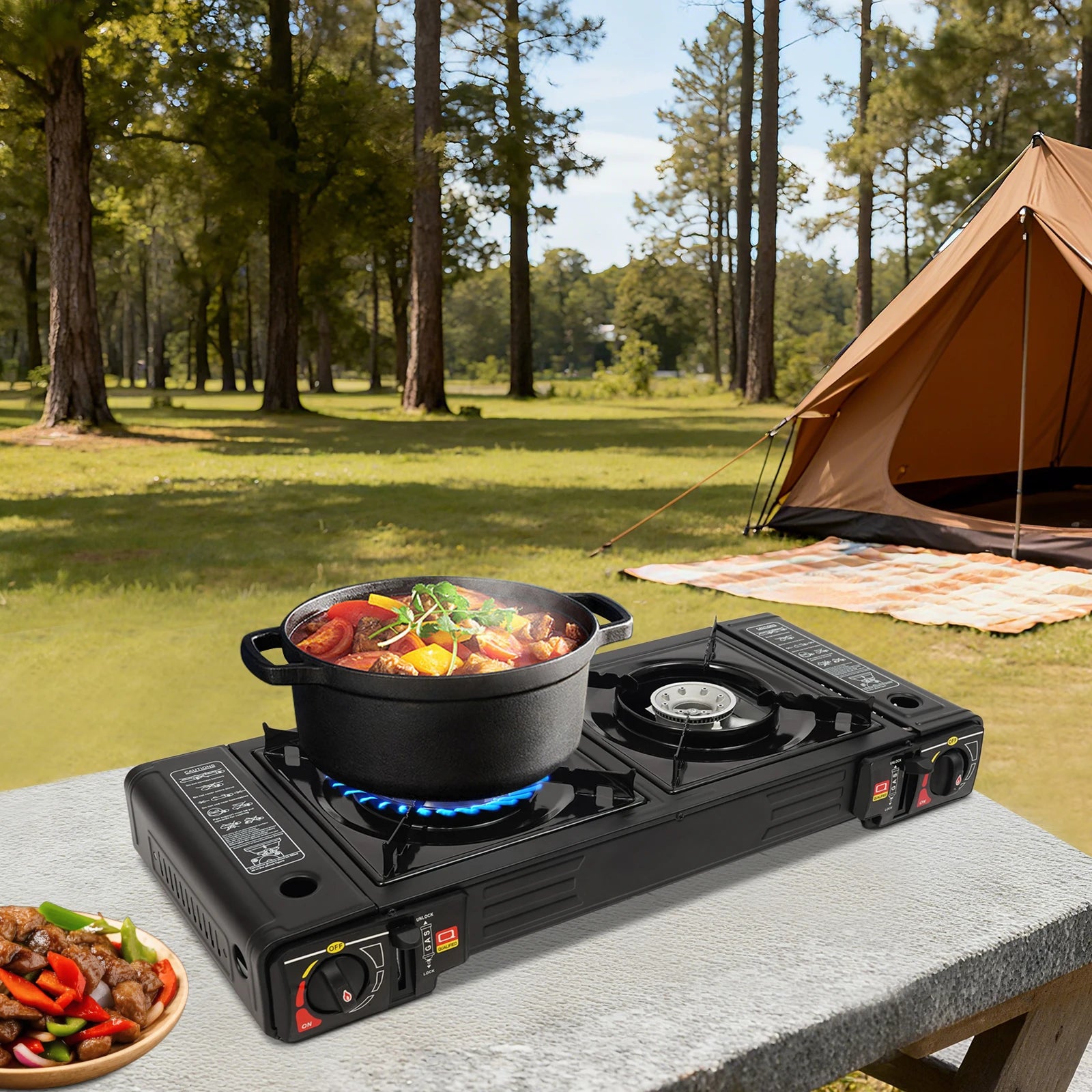 Portable Dual-Burner Camping Stove with Case 2500W
