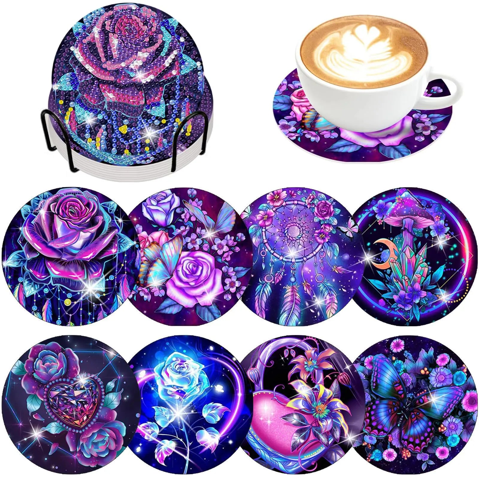 8pcs Diamond Coasters/ Holder Kits