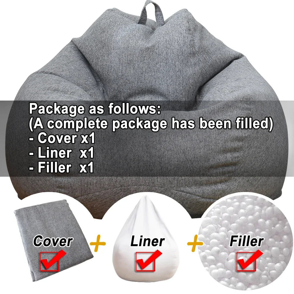 Washable Linen Bean Bag Chair / Filling