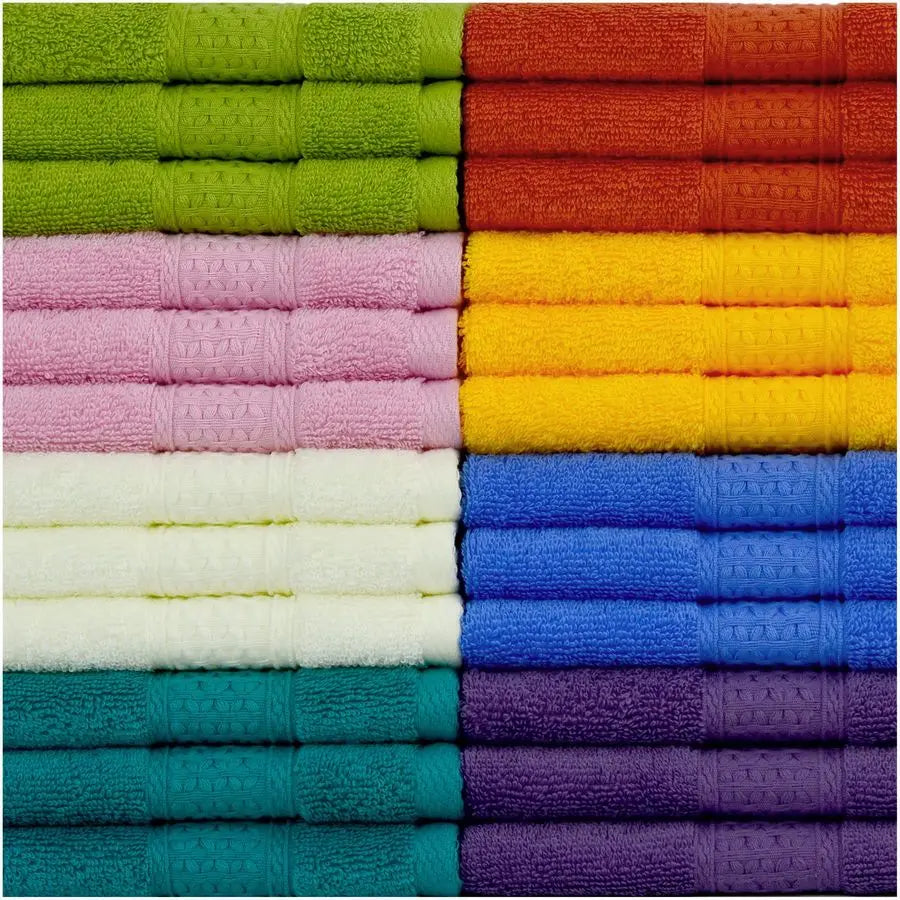 24 Washcloths Set 8 Colors, 100 % Cotton