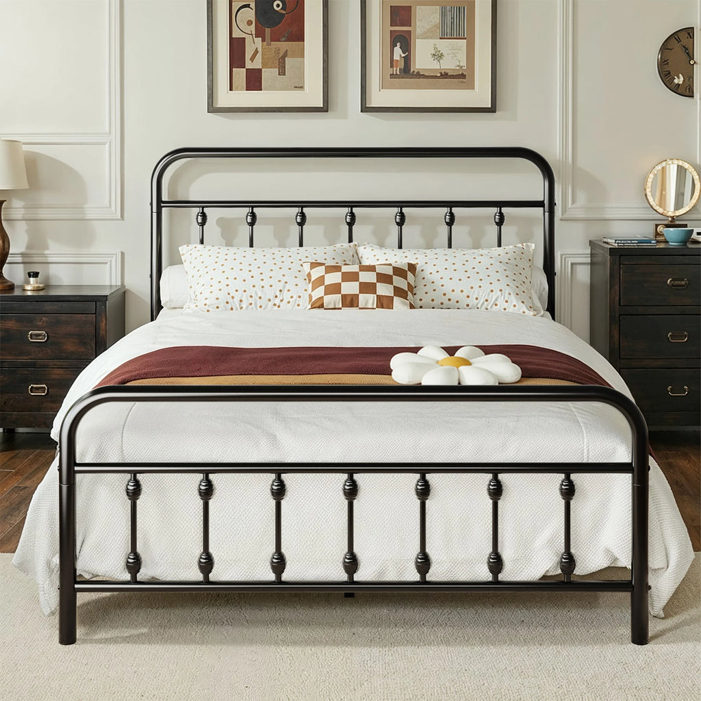 HOOMIC Metal Bed Frame With Iron Headboard/Footboard,