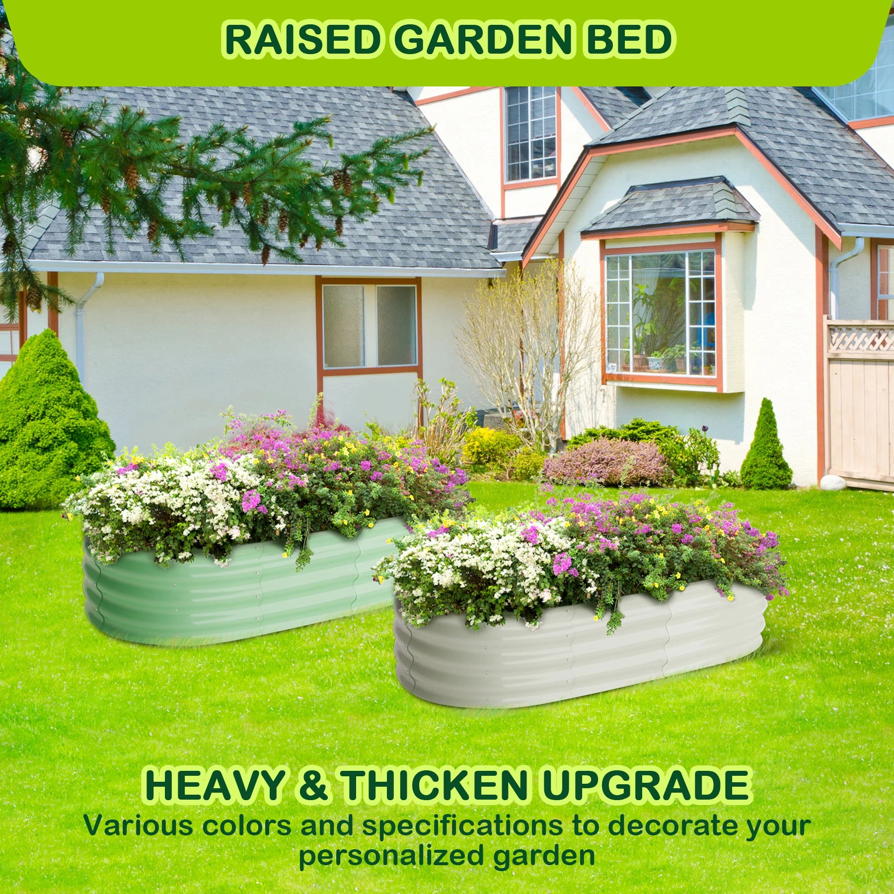 2- 4.5x2x1ft Oval Raised Garden Bed, Galvanized
