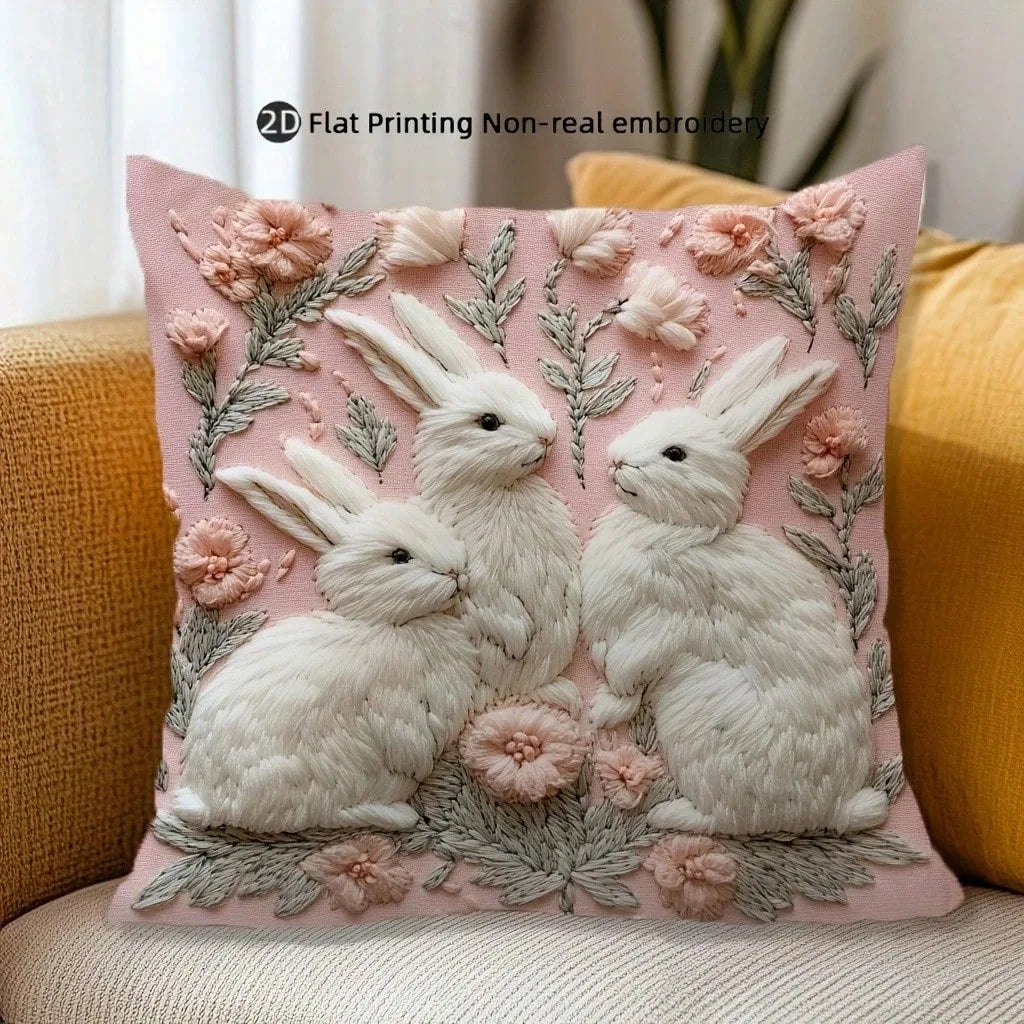 Three Rabbit Pattern Printed Pillowcase