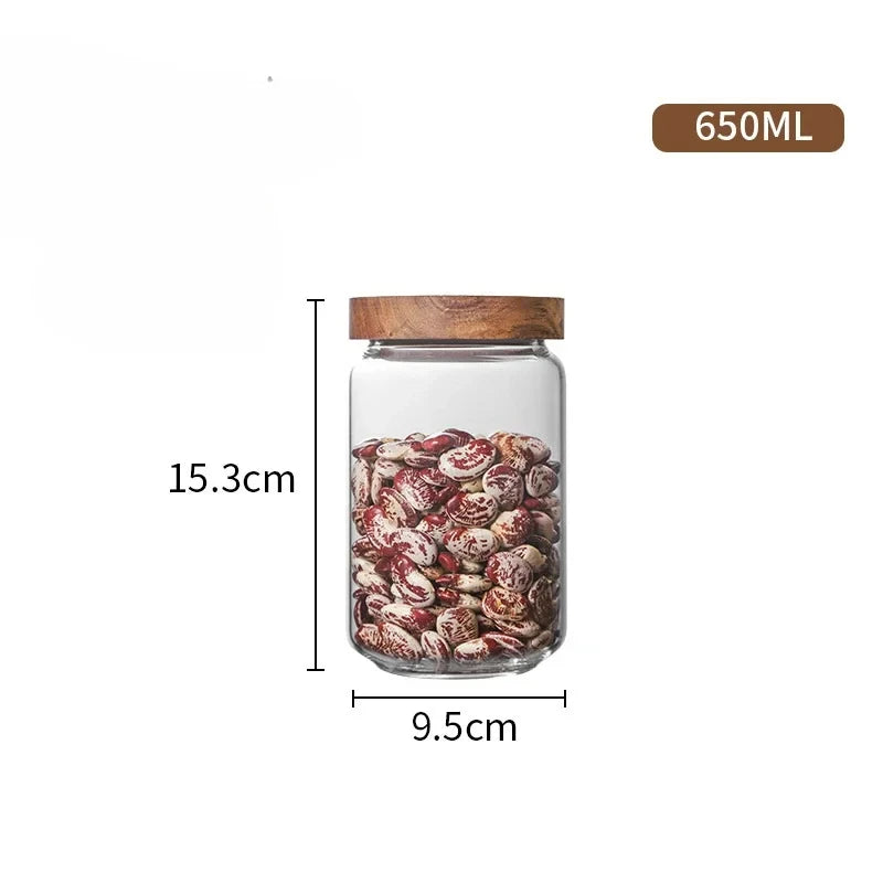 Wood Lid Glass Airtight Canister Set