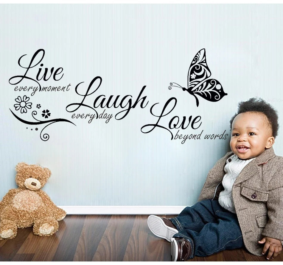 Live, Laugh, Love, Butterfly, Flower, Wall Art Sticker