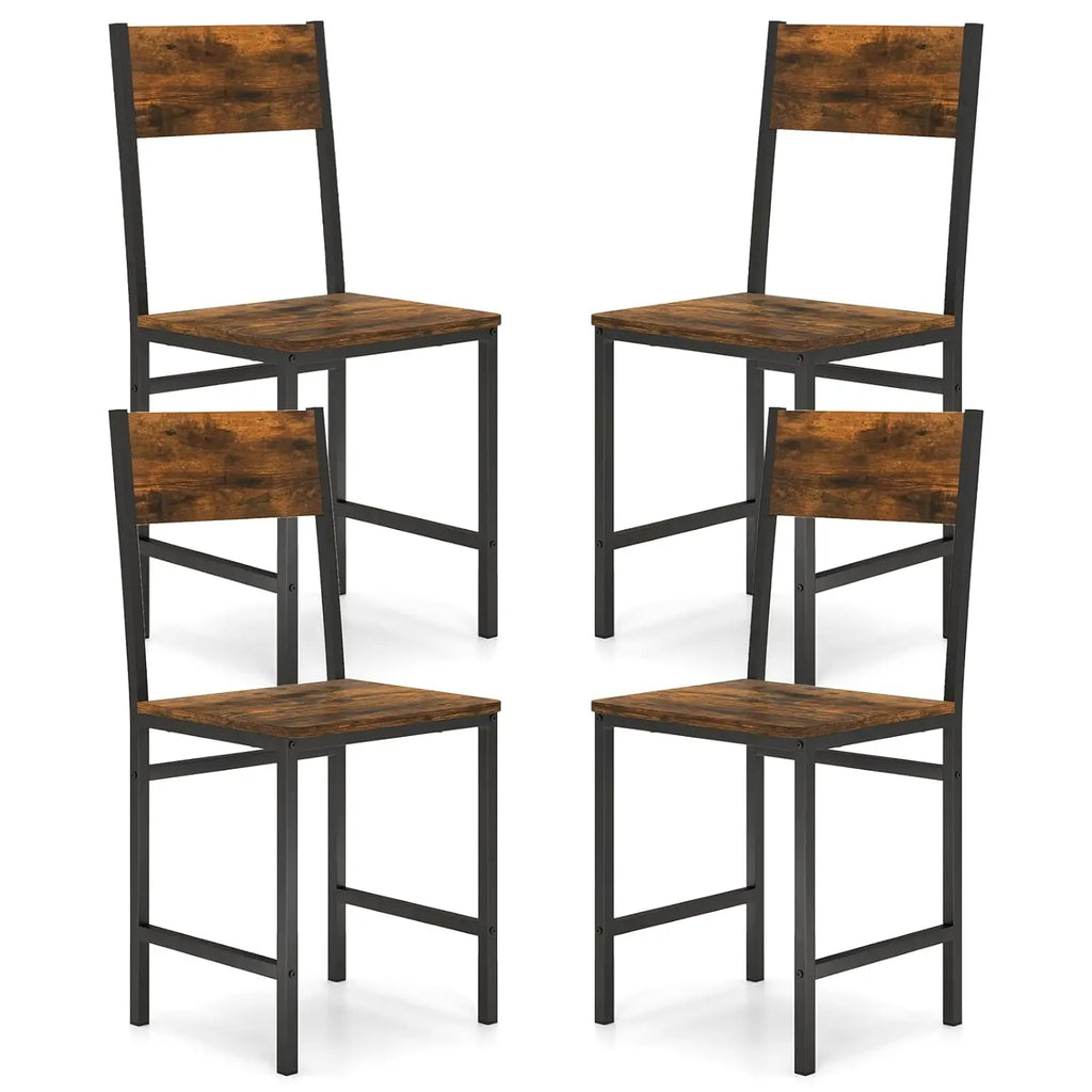 Dining Chairs Set of 4, Industrial Kitchen Chairs with Metal Legs, Slanted Back, Rustic Wood Grain, Armless Side, Customized