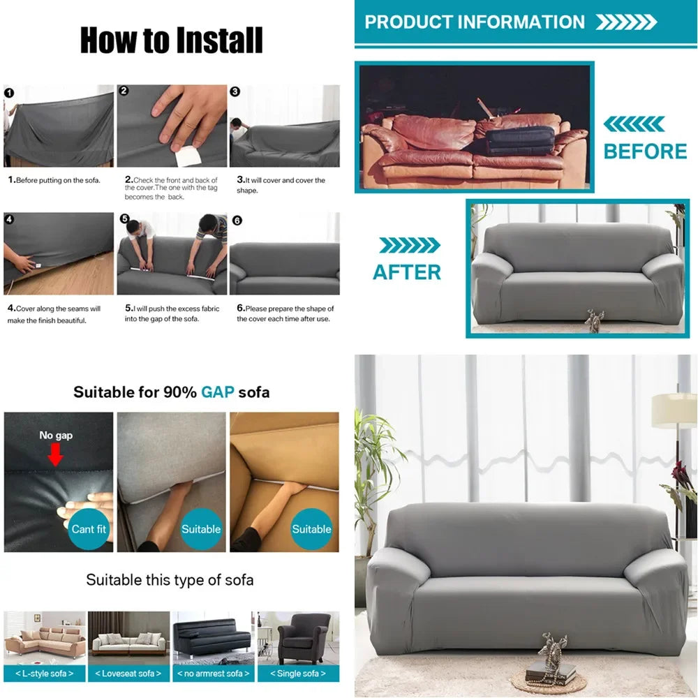 Solid Color Sofa Covers, Elastic