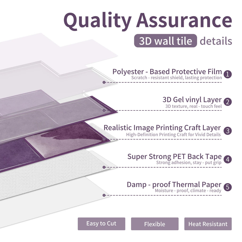 Deep purple dyed self-adhesive wall tiles