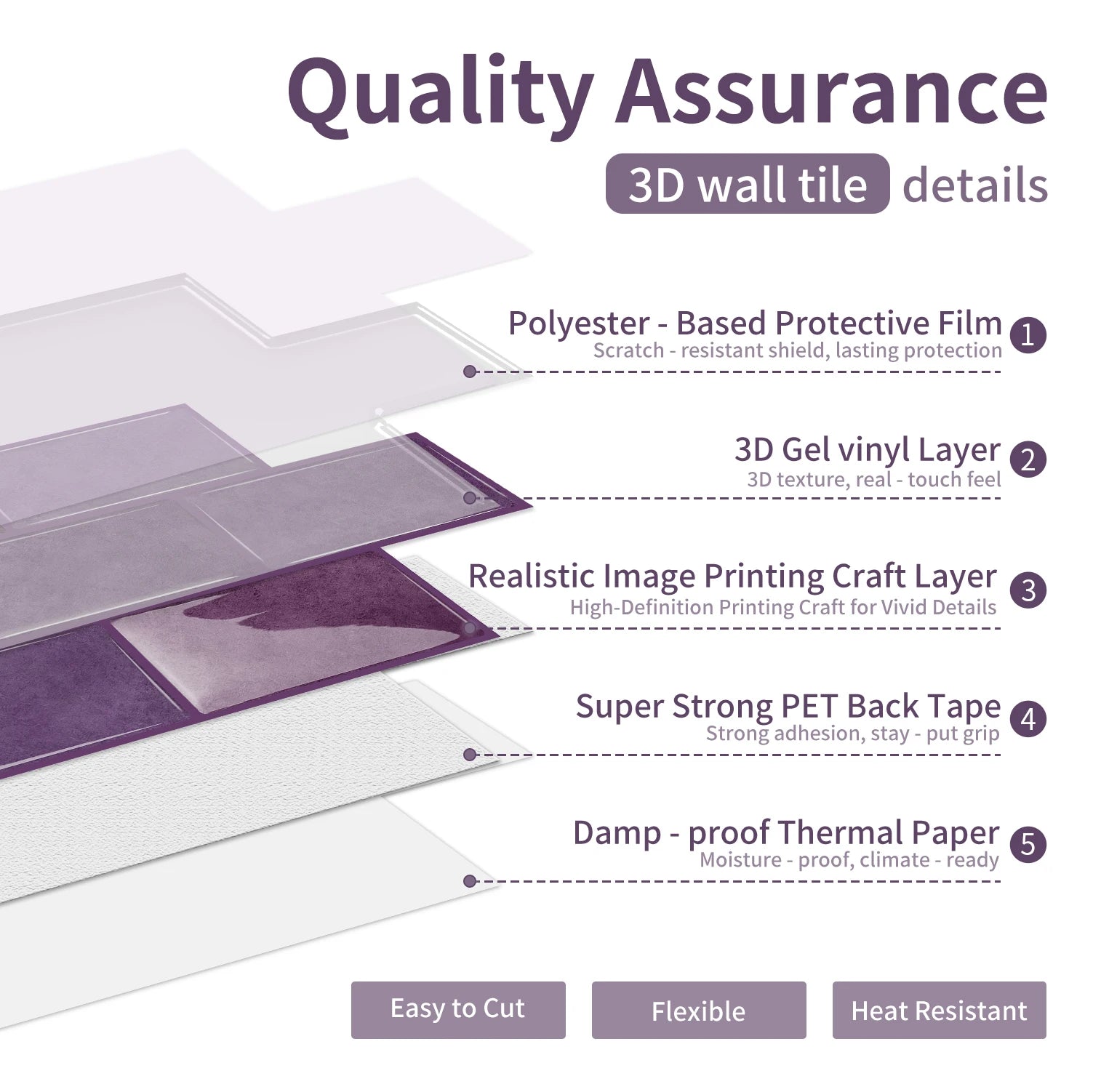 Deep purple dyed self-adhesive wall tiles