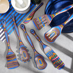7Pcs Blue Wooden Cooking Utensils