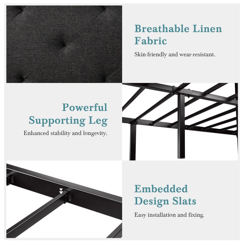 HOOMIC Metal Bed Frame Upholstered  Headboard