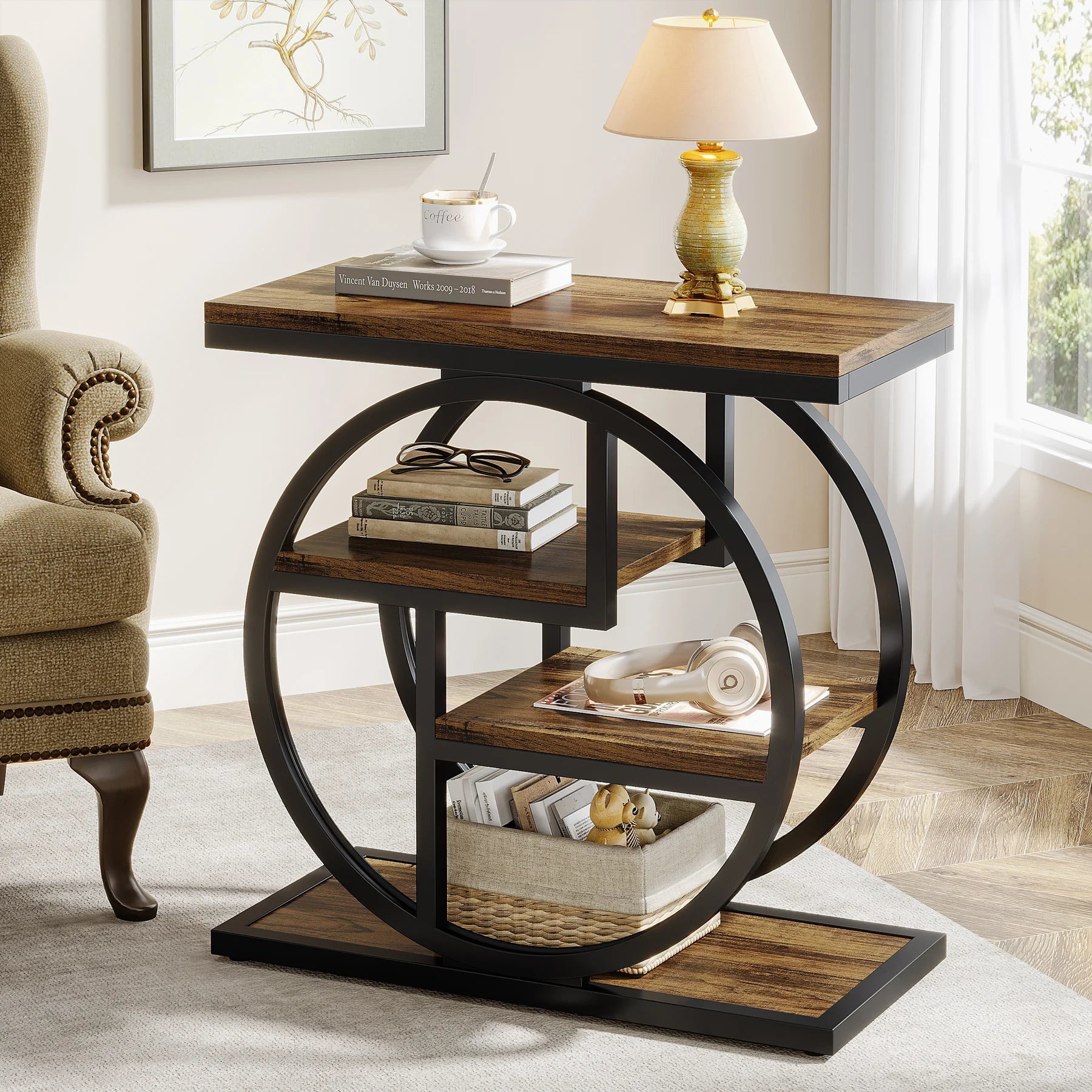 End Table, / 3 Storage Shelves, Wooden