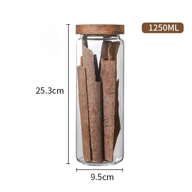 Wood Lid Glass Airtight Canister Set