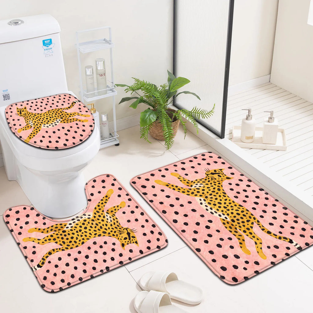 3pcs Leopard Print Bathroom Mat