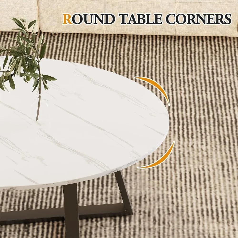 Oval Table, Marble Top, Black Metal Legs