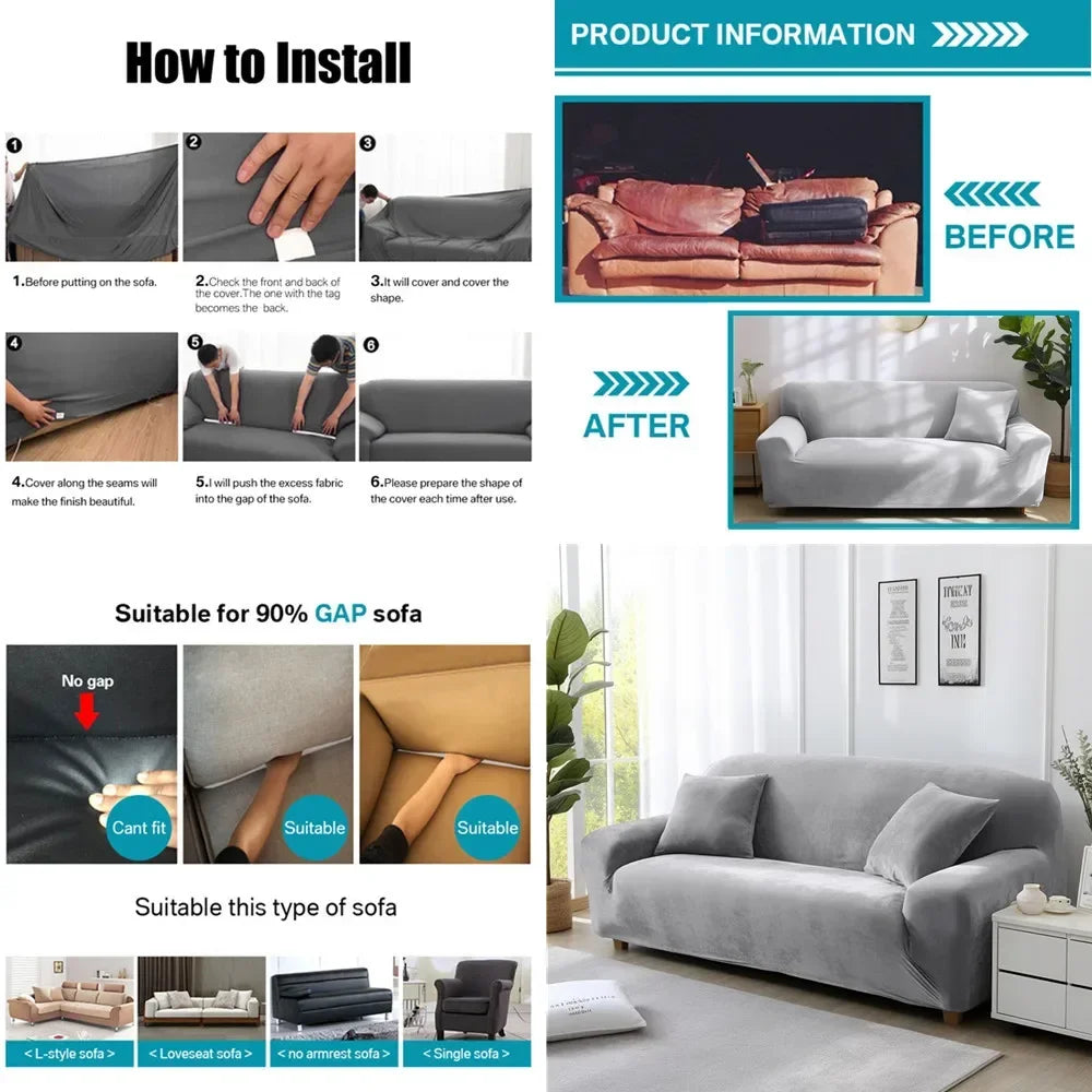Sofa Covers, Velvet 1Pc Free Pillowcase